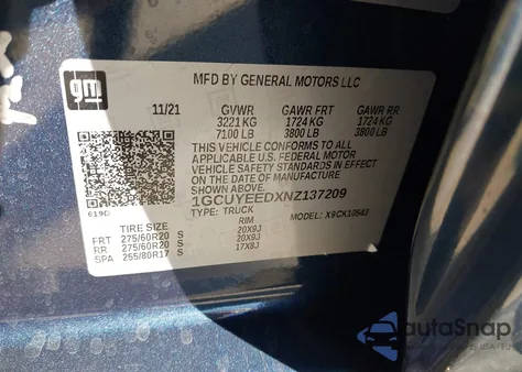 2022 Chevrolet Silverado 1500 Ltd 4Wd Short Bed Rst z USA, uszkodzony, nr VIN 1GCUYEEDXNZ137209